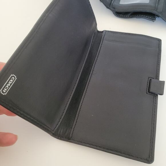 Coach Wallet Canvas Leather Signature Black Trifold 8x4 Large Checkbook Set - Picture 5 of 11